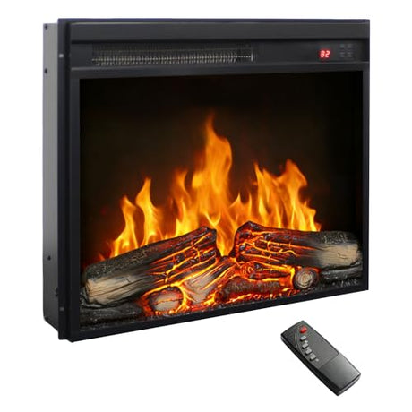 Innoflame 23" Electric Fireplace, Realistic Flame & Logs, Adjustable Thermostat & Flame Brightness, Fireplace Insert with Remote, 8H Timer, Overheating Protection, 1400W (23" X 19 3/4") Innoflame