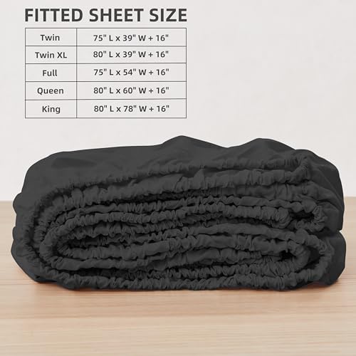 HBHLFZ Full Fitted Sheet Only, Soft Breathable Bottom Sheet - 54"x75" Deep Pockets Full Size Fitted Sheet - All Around Stretch Fit, Wrinkle Resistant, Colorfast - Easy Care, Black HBHLFZ