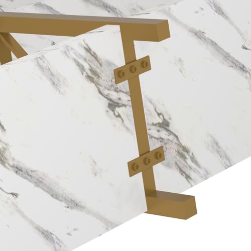IBF Modern 3 Tier Entryway Table, Industrial Metal Wood TV Console Table with Storage Shelves, Farmhouse White Faux Marble and Gold Sofa Accent Table for Hallway Entry Way Foyer Living Room, 55 Inch IBF