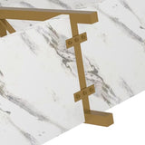 IBF Modern 3 Tier Entryway Table, Industrial Metal Wood TV Console Table with Storage Shelves, Farmhouse White Faux Marble and Gold Sofa Accent Table for Hallway Entry Way Foyer Living Room, 55 Inch IBF