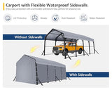 Jocisland 12x20x10.5 FT Heavy Duty Metal Carport, All-Weather Car Canopy with Waterproof Removable Sidewalls, Galvanized Steel Roof & Reinforced Base, Car Shelter for Cars, Boats, Trucks Jocisland