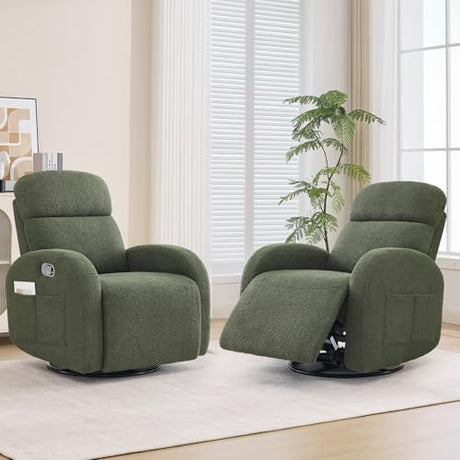 AEMEIOS Nursery Glider Recliner, Boucle Nursery Rocking Chair Recliner, Manual Nursery Glider Recliner with Double Pockets and Lumbar Support for Adult, Teddy Green AEMEIOS