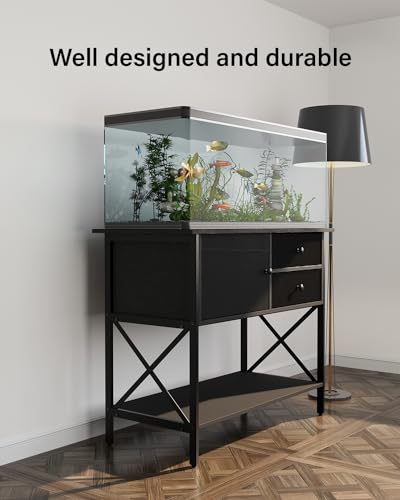 FILKO Fish Tank Stand 40 Gallon,Aquarium Stand 40-50 Gallon with Cabinet for Accessories Storage,Metal Terrarium Stand,Reptile Tank Stand,Sturdy Breeder Tank Stands,Weight Capacity 660lbs FILKO