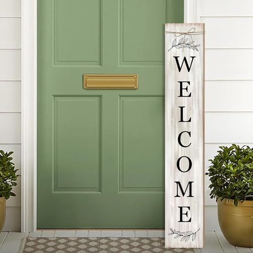 Welcome Porch Sign Wooden Welcome Sign Vertical Hanging Signs For Standing Front Porch Decor Rustic Wall Decor Home Farmhouse Yard Door Decorations 47.2"H - WoodArtSupply