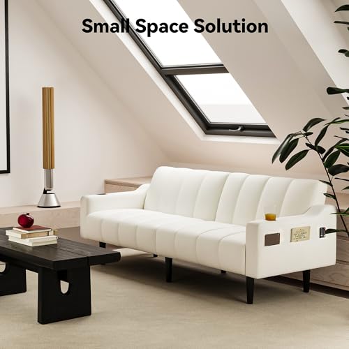 Chfeloai 80'' Futon Sofa Bed, Faux Leather Sleeper Couch, Convertible Loveseat with Adjustable Sofa Backrest, Modern Couches for Living Room, Bed Room, Apartment, Office (Beige) Chfeloai