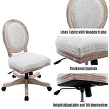 LukeAlon Vintage Linen Office Chair, Adjustable Height Swivel Task Chair with Wood Frame Armless Desk Chair with Wheels Upholstered Round Back Vanity Chair for Home Office Study Room, Beige LukeAlon