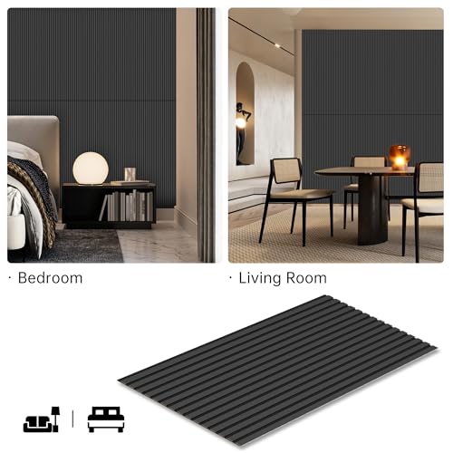 Wood Slat Wall Panel | 2 Pcs Soundproof Wall Panels 48" x 24.5" Wood Wall Panels 3D Sound Dampening Panels Wall Decoration - Black RITOLLO
