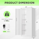 Crownland 72" Metal Office Storage Locking Cabinet, Lockable Garage Storage Cabinets, High Office Storage Cabinet with Adjustable Shelves for Garage(White) Crownland