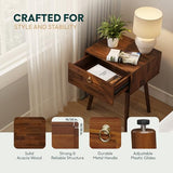 Bme Alden Solid Wood Nightstand/Side Table/End Table, Fully Assembled, with 1-Drawer for Mid Century Bedroom and Living Room, (12mm), Dark Chocolate Bme