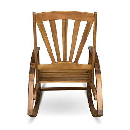 Christopher Knight Home Alva Outdoor Acacia Wood Rocking Chair with Footrest, Teak Finish - WoodArtSupply