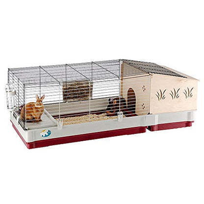 Ferplast Krolik Extra-Large Rabbit Cage w/ Wood Hutch Extension Rabbit Cage Includes All Accessories and Measures 55.9L x 23.62W x 19.68H and Includes ALL Accessories - WoodArtSupply