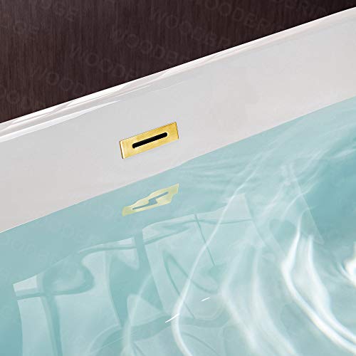 WOODBRIDGE 54" Acrylic Freestanding Bathtub Contemporary Soaking White Tub with Brushed Gold Overflow and Drain，BTA1702-BG WOODBRIDGE