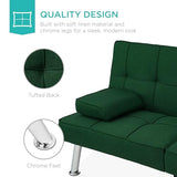Best Choice Products Linen Modern Folding Futon, Reclining Sofa Bed for Apartment, Dorm w/Removable Armrests, 2 Cupholders - Dark Green Best Choice Products