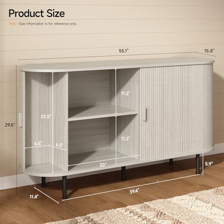 ONBRILL 55" Sideboard Buffet Cabinet with Storage, Storage Cabinet with Sliding Door & Adjustable Shelf, Modern Accent Coffee Bar Console Table for Kitchen, Entryway, Natural White ONBRILL