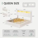 LARMACE Queen Size Bed Frame with 4 Storage Drawers and Boucle Headboard Upholstered Platform Bed Frame with LED Lights & Charging Station,Easy Assembly/No Box Spring Needed,White LARMACE