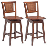 COSTWAY 24.5 Inch Rattan Back Bar Stools Set of 2 with 360° Swivel and Comfortable Footrests COSTWAY