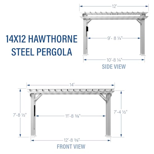 Backyard Discovery 14x12 ft Hawthorne White Galvanized Steel Pergola w/Soft Sail Shade, Spacious, Rust Resistant, UV Protection, Resist Winds Up to 100 MPH, Durable, Powerport USB & Electrical Outlet Backyard Discovery