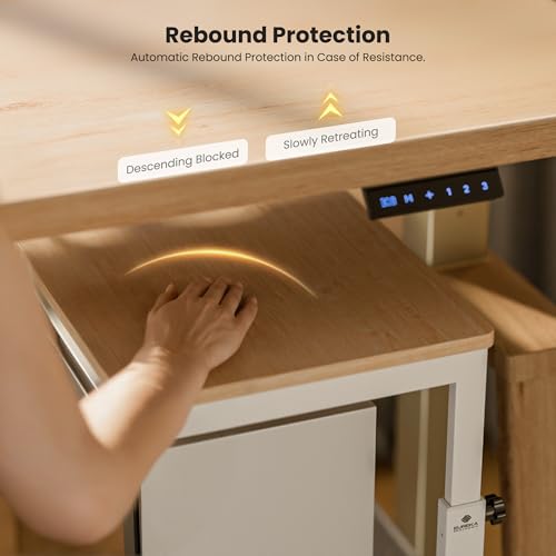 EUREKA ERGONOMIC Standing Desk, 63" Executive Height Adjustable Computer Desk with Single Motor, Touch Screen Control, Modern Trapezoidal Legs, PVC Oak Finish EUREKA ERGONOMIC