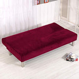 MIFXIN Armless Sofa Bed Cover Stretch Futon Slipcover Plush Thicker Solid Color 3 Seat Full Folding Sofa Couch Futon Furniture Protector Cover Without Armrests (Red) MIFXIN