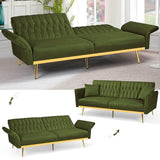 ACMEASE 2 Pieces Velvet Sofa Set with Adjustable Armrest and Backrest, 70” Convertible Futon Sofa Bed & Mordern Accent Chair with Ottoman for Living Room, Bedroom, Olive Green ACMEASE
