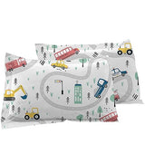 Yasida Car Sheet Sets for Kids Cute Cartoon Truck Bed Queen Size Fitted Sheets Boys 3D Plants Print Bedding Set Soft Microfiber Bedroom Decor(3pc) Yasida