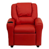 Flash Furniture Vana Vinyl Kids Recliner with Cup Holder, Headrest, and Safety Recline, Contemporary Reclining Chair for Kids, Supports up to 90 lbs., Red