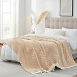 Snuggle Sac Luxury King Size Blanket for Bed, Cozy Soft Fuzzy Microfiber Knit Stripe Bedding Blankets, Beige, 108x90 inches Snuggle Sac