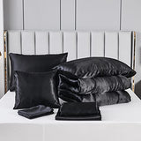 Bedding_Dreamer Black Silky Comforter Set Satin King Bed in a Bag 8 Pieces Luxury Hotel Silky Bedding with 1 Comforter, 1 Flat Sheet, 1 Fitted Sheet, 4 Pillowcases, 1 Cushion Cover (King, Black) Bedding_Dreamer