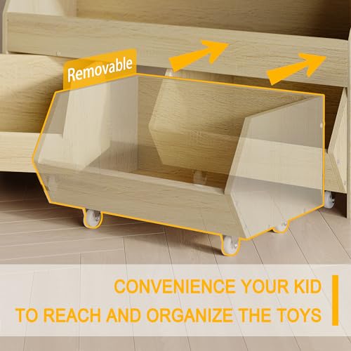 Fulhope Burlywood Toy Storage Organizer with Wheels and Drawers for Kids - WoodArtSupply