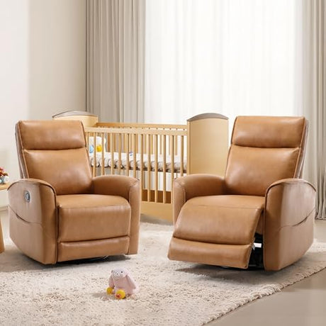 HAOMARKETS Swivel Rocker Recliner Chair, Manual Faux Leather Glider Rocking Recliners for Adults, 360° Swivel Nursery Reclining Sofa with Storage Pocket HAOMARKETS