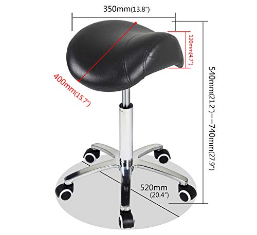 Antlu Saddle Stool Rolling Chair for Medical Massage Salon Kitchen Spa Drafting,Adjustable Hydraulic Stool with Wheels (Without Backrest, Black) Antlu