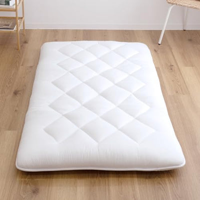TEIJIN Japanese Futon Mattress, 100% Polyester, Foldable & Portable Floor Lounger Bed, Roll Up Sleeping Pad, Shikibuton, (Regular, Full), White