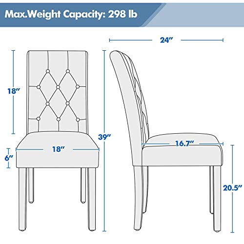 Yaheetech Set of 6 Dining Chairs Kitchen Chairs with Faux Leather Surface and Rubber Wood Legs Modern Tufted Side Chairs for Dining Room, Kitchen, Living Room, Brown - WoodArtSupply