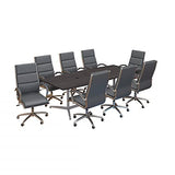 Bush Business Furniture 96W x 42D Boat Shaped Conference Table with Metal Base and Set of 8 High Back Office Chairs in Storm Gray Bush Furniture