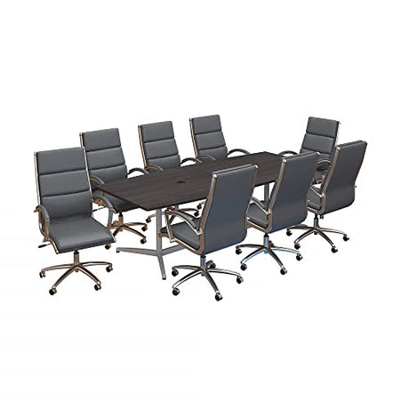 Bush Business Furniture 96W x 42D Boat Shaped Conference Table with Metal Base and Set of 8 High Back Office Chairs in Storm Gray Bush Furniture