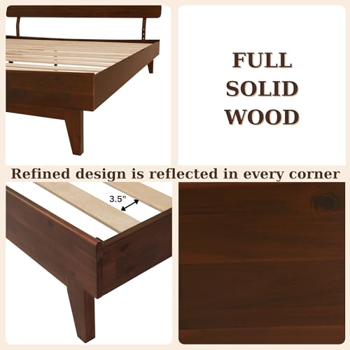 Bme Caden Mid Century 15'' Adjustable Bed Frame - Walnut, No Box Spring Needed, Easy Assembly, Queen Size Bme