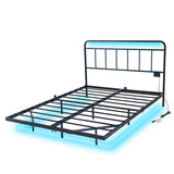 Domus Homeware Floating Full Size Platform Bed Frame with LED Lights & Charging Station - Includes Powered Screwdriver for Assembly, Mattress Fasteners & Corner Pads, Hardened Steel Domus Homeware