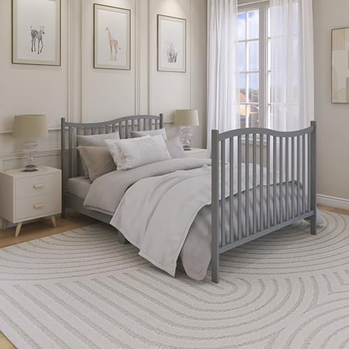 Dream On Me Chelsea 5-in-1 Convertible Full-Size Baby Crib in Steel Grey, GreenGuard Gold & BSA, Pinewood, 4 Mattress Heights, Converts to Toddler, Day & Full-Size Bed, Modern Classic Nursery