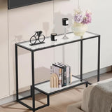 VEVOR Glass Console Table, 42 Inch Entryway Table, Modern Rectangle Sofa Table with Tempered Glass Top and Iron Legs, 2-Tier Consloe Desk for Living Room, Hallway, Entryway VEVOR