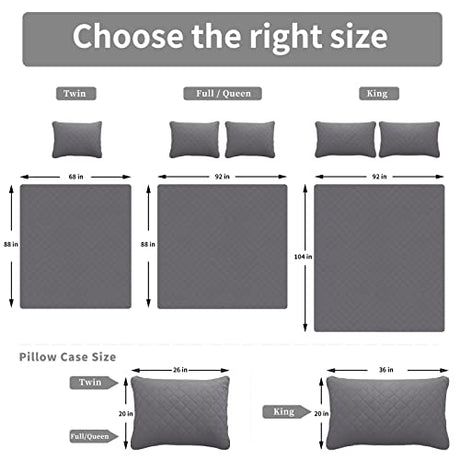 Easy-Going Twin Size Reversible Quilt Set with 1 Quilt and 1 Pillow Shams, Soft Bed Quilt Cover, Water Resistant Lightweight Microfiber Bedspread, Stain Resistant, Gray/Light Gray Easy-Going