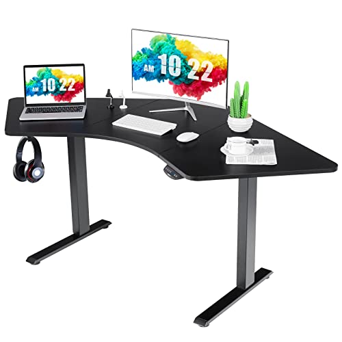 Tangkula Large L Shaped Dual Motor Standing Desk, 72” Electric Height Adjustable Stand Up Desk with 3 Memory Positions, Cable Tray, Hook, Sit Stand - WoodArtSupply