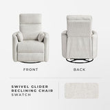 Lexicon Upholstered Swivel Recliner Chair - 360 Swivel Accent Chair Nursery Glider, Manual Recliner with Pull Handle, Microfiber, 2 Pillows, Easy Pull-Handle for Living Room/Bedroom/Apartment, Beige