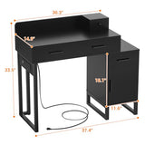 Vanity Desk with 4 Storage Drawers - Modern Makeup Vanity Table with Charging Station, Black Vanity Desk with Reversible Cabinet Dressing Table Set with Divided Organizers for Women Girls, Black Besiost