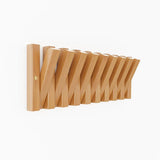 yaochuforest Coat & Hat Hooks Wall Mount with Key Holder, Wall Mounted Coat Rack with 9 Retractable Hangers, Solid Wood Slim Key Holder for Entryway, 17in Natural Finish yaochuforest