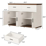 IRONCK Farmhouse 47.2" Sideboard Buffet Cabinet, White Coffee Bar Cabinet with 2 Drawers & Doors, Credenza Storage Cabinet for Kitchen, Living Room or Entryway IRONCK
