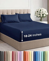 Extra Deep Twin XL Sheet Set - 4 Piece Breathable and Cooling Sheets - Hotel Luxury Bedding for Women, Men, Kids & Teens - Easy & Secure Fit - Soft and Wrinkle Free - Extra Deep Pockets - Navy Blue CGK Unlimited