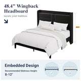 Allewie Queen Size Platform Bed Frame with Charging Station & Storage Headboard, Upholstered Velvet Wingback Design & USB Port, Strong Wooden Slats Support, No Box Spring Needed, Easy Assembly, Black Allewie
