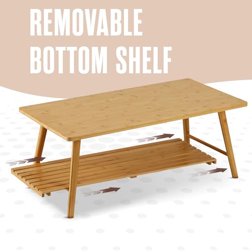 Houseables Folding Floor Table, Bamboo Coffee Table, Floor Desk, 15”H x 39”L x 20”W Living Room Coffee Table, Low Coffee Table, Japanese Floor Table, Low Table for Sitting on The Floor, Light Wood Houseables