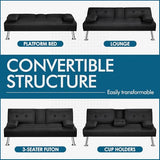 anwickjeff Convertible Folding Futon Sofa Bed with Metal Legs & 2 Cupholders, Modern New Upholstered Couch Loveseat Sleeper, Folding Couches Bed, Removable Armrests for Small Spaces (Black) anwickjeff
