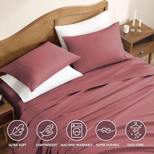 ClevaHome Sheet Set King Size, 4-Piece Bedding, Lightweight & Super Soft Easy Care Microfiber– Shrinkage & Fade Resistant Bedding Set with 14'' Deep Pockets (Dusty Rose) Cleva
